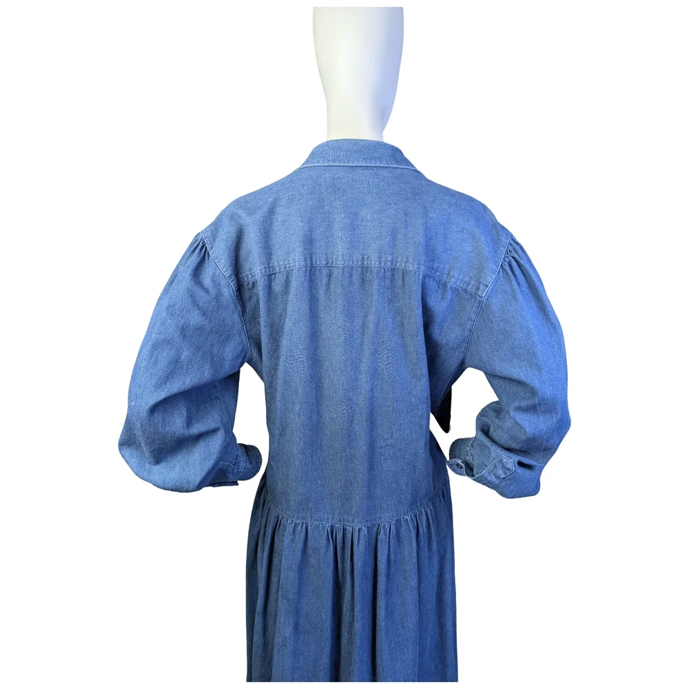 Vintage 90s Eddie Bauer Denim Prairie Dress Embroidered Florals | Fits M/L - Picture 8 of 11